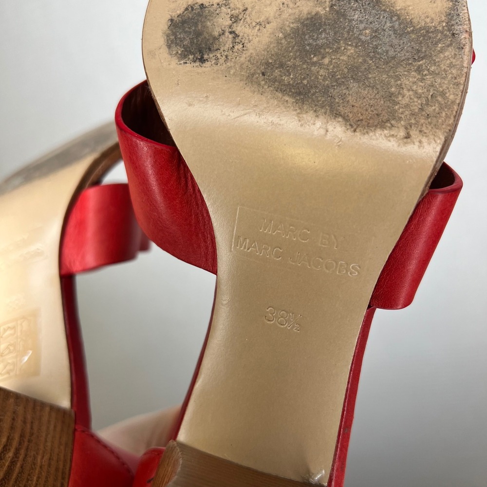 Marc by Marc Jacobs Red Leather Ankle Strap Block Heel Sandals Women's Size 38.5 - Picture 6 of 7